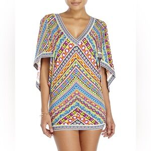Trina Turk Peruvian Stripe Kimono Swimsuit batwing spring Cover-Up Dress small